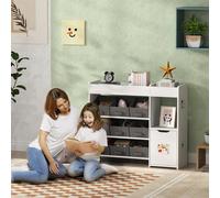 AIYAPLAY Meuble rangement enfant étagère de rangement pour jouets enfants avec 9 tiroirs en tissu et placard, blanc