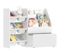 AIYAPLAY Meuble Rangement Enfant, Rangement Jouet Enfant, 6 bacs Amovibles et Grand Coffre à roulettes, bibliothèque à 3 Niveaux pour Chambre ou Salle de Jeux, Blanc