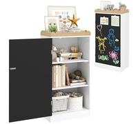 AIYAPLAY Meuble Rangement Enfant, Rangement Jouet Enfant, Armoire pour Enfant avec Porte en Tableau Noir, 3 casiers et Plateau supérieur pour Chambre à Coucher, Salle de Jeux, crèche, Blanc