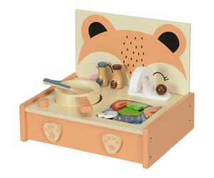 AIYAPLAY Mini-cuisine en bois jouet enfant avec 12 accessoires poêle spatule condiments fruits légumes - pour 3-5 ans -