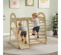 AIYAPLAY Module d'escalade intérieur, design 6-en-1, toboggan, barres d'escalade, mur d'escalade, échelle, filet d'escalade, 3-6 ans, bois