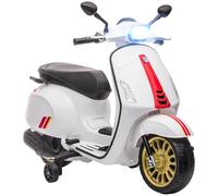 AIYAPLAY Moto électrique 12V pour enfants 3-6 ans Vespa avec roues, phare et musique, moto jouet en PP et métal, 107x47x73 cm, blanc