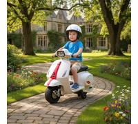 AIYAPLAY Moto électrique pour enfants de 2-6 ans avec batterie 6V, phare, klaxon et roues auxiliaires, blanc