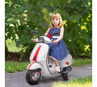 AIYAPLAY Moto Electrique pour Enfants sous Licence Vespa avec Roulettes, Phare et Musique, en PP et Métal, 107x47x73 cm, Blanc