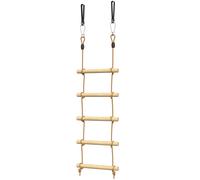 AIYAPLAY Ninja Line Enfants 1,8 m Échelle d'escalade 5 niveaux avec 2 mousquetons 2 sangles d'arbre pour 3-8 ans 40 x 3,5 x 180 cm Bois naturel