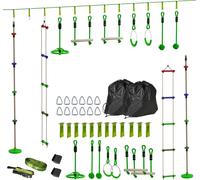 AIYAPLAY Ninja Warrior Parcours d'obstacles pour enfants 10m Ninja Slackline Kit avec anneaux de gymnastique, roue de spinner, balançoire, barres d'escalade, plateau suspendu, échelle d'escalade Acces
