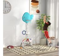 AIYAPLAY Panier de basket-ball pour enfants 5 en 1 hauteur réglable but de football balle de golf lancer d'anneaux bleu et gris