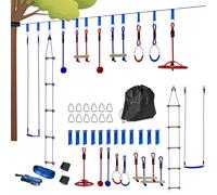 AIYAPLAY Parcours ninja pour enfants – 10 accessoires, slackline 10 m, sac, max 50 kg – Bleu
