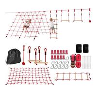AIYAPLAY Parcours d'obstacles Ninja pour Enfants 10 m Charge 100 kg Slackline et Sac de Transport, équipement de Jeu extérieur pour Filles et garçons, Installation Facile, Rouge