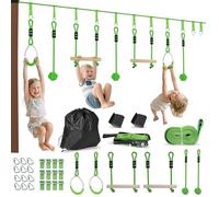 AIYAPLAY Parcours d'obstacles Ninja pour Enfants 10 m Charge 50 kg Slackline et Sac de Transport, équipement de Jeu extérieur pour Filles et garçons, Installation Facile, Vert