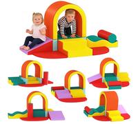 AIYAPLAY Parcours motricité bébé 10PCS, Module motricité bébé en Mousse EPE avec Housse en revêtement PU, Blocs Mousse de Construction, Jouets éducatifs Enfants d'âge préscolaire, Multicolore