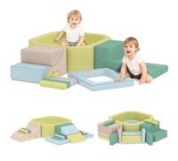 AIYAPLAY Parcours motricité bébé en Mousse 15 PCS avec Piscine à balles, Module motricité bébé Housse Amovible et Lavable, Soft Play Corner Climber pour Tout-Petits 3 Ans+, Multicolore