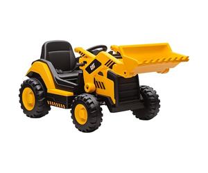 AIYAPLAY Pelle électrique pour enfants de 3 à 6 ans avec licence CAT et godet, machine électrique excavatrice à chevaucher 12V 7AH avec 2 moteurs, télécommande, musique, Bluetooth, USB, jaune