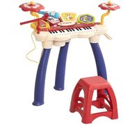 AIYAPLAY Piano Enfant, Clavier électronique Batterie 2 en 1, 32 Touches Multifonctions, avec Micro et Tabouret, Lecteur Disque U et MP3, Instrument de Musique Enfant, Multicolore