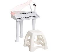 AIYAPLAY Piano enfant électronique 32 touches multifonctions avec micro haut parleur tabouret couvercle lumineux LED blanc