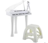 AIYAPLAY Piano enfant électronique 32 touches multifonctions avec micro haut parleur tabouret couvercle lumineux LED blanc