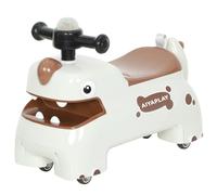 AIYAPLAY Porteur, design dinosaure, volant, lumières, sons, 4 roues, blanc crème+brun
