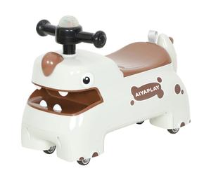 AIYAPLAY Porteur, design dinosaure, volant, lumières, sons, 4 roues, blanc crème+brun