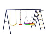 AIYAPLAY Portique balançoire 6 en 1 – corde, filet d'escalade, nid oiseau – acier bleu/jaune