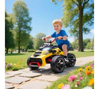 AIYAPLAY Quad électrique enfants voiture électrique enfants 12V 3 roues 2 moteurs lecteur MP3, klaxon, 2 vitesses 3-5 km/h jaune