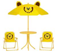 AIYAPLAY Salon de jardin pour enfant avec parasol réglable en hauteur et 2 chaises pliantes - Pour jardin, plage, jaune