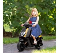 AIYAPLAY Scooter électrique enfants moto porteur pour enfants 6 V, 2 moteurs puissant, vitesse max. 3 km/h, phare et musique, marche avant/arrière, roues d'entraînement, 18 à 36 mois, noir Description