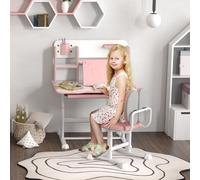 AIYAPLAY Set Bureau et Chaise pour Enfants Réglables, Bureau d'École avec Plan Inclinable, Tiroir, Étagère, Rose