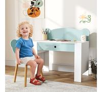AIYAPLAY Set Bureau pour Enfants avec Tiroir et Chaise avec Dossier en Ourson, Âge 3-8 Ans, Vert