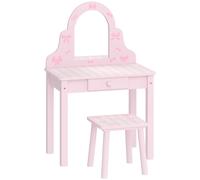 AIYAPLAY Set coiffeuse enfant 2-en-1 coiffeuse bureau avec tabouret miroir amovible tiroir pour filles 3-6 ans Rose