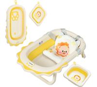 AIYAPLAY Set de 3 baignoires pour bébé, baignoire bébé pliable avec des motifs de lions, baignoire bébé antidérapante avec coussin de bain, bassin de bain, bac à douche pour les jeunes enfants 0-3 ans