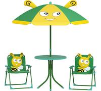 AIYAPLAY Set de 4 sièges de jardin pour enfants Ensemble de sièges pour enfants avec 2 chaises pliantes, parasol réglable en hauteur, table de jardin, motif abeille pour enfants de 2 à 5 ans, Vert
