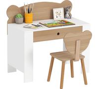 AIYAPLAY Set de bureau pour enfants avec plateau & tiroir Bureau et chaise pour enfants en forme d'ours Bureau d'écolier Bureau d'adolescent pour garçons & filles Bois naturel