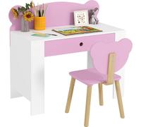 AIYAPLAY Set de bureau pour enfants avec plateau & tiroir Bureau pour enfants et chaise en forme d'ours Bureau d'écolier Bureau d'adolescent pour garçons & filles Rose