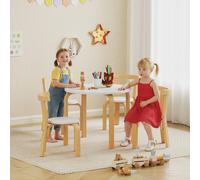 AIYAPLAY Set table et chaises pour enfants 3-8 ans 5 pièces avec bords arrondis en bois blanc