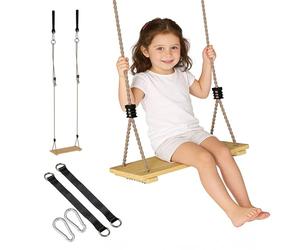 AIYAPLAY Siège de balançoire en bois, balançoire pour enfants avec corde réglable et sangles pour arbre, ensemble de jeux d'extérieur pour véranda, terrasse, jardin, aire de jeux