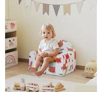 AIYAPLAY Sillón Infantil avec Imprimé Renard Sofa pour Enfants de 18-36 Mois avec Housse Amovible et Pochette Latérale 54x40x43 cm Blanc