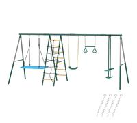 AIYAPLAY Structure de balançoire 5-en-1 avec balançoire-nid réglable anneaux de gymnastique double siège portique d'escalade pour 3-8 ans 440x175x203 cm