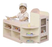 AIYAPLAY Supermarché pour Enfant, marchande en Bois avec Caisse enregistreuse, Distributeur Automatique, étagères et Accessoires Alimentaires, Jeu d'épicerie pour Enfants de 3 Ans et Plus, Rose