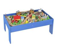 AIYAPLAY Table de jeu, kit de chemin de fer en bois, 108 pièces, avec plateau amovible, pour enfants à partir de 3 ans, bleu