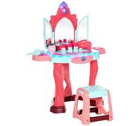 AIYAPLAY Table de toilette pour filles avec tabouret, miroir, lumières et accessoires, table de maquillage en PP et GPPS, 57x34x76 cm, bleu, rose et rouge