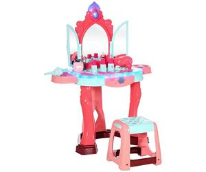 AIYAPLAY Table de toilette pour filles avec tabouret, miroir, lumières et accessoires, table de maquillage en PP et GPPS, 57x34x76 cm, bleu, rose et rouge