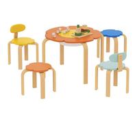 AIYAPLAY Table d'enfant en Bois avec 4 chaises 5 pièces Ensemble de sièges pour Enfants avec Espace de Rangement intégré, en Forme de Fleur Meubles pour Enfants Ensemble de Tables et de chaises pour