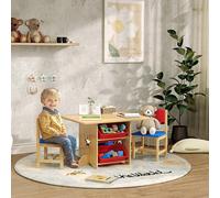 AIYAPLAY Table enfant avec 2 chaises, ensemble table et chaises enfants 3 pièces en bois, avec 4 bacs de rangement, motifs étoilés, pour enfants de 3 à 7 ans, bois naturel Description:Explorez le bonh