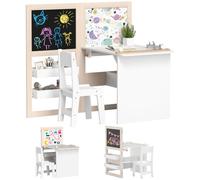 Ensemble table chaise tableaux pliables enfant multi-rangement beige blanc