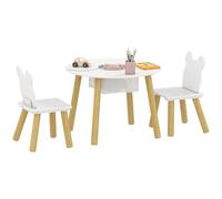 AIYAPLAY Table Enfant avec Chaise, Ensemble de Table et 2 chaises pour Enfants, Dossier en Forme d'ours pour Jouer, étudier, Bricolage, 3-6 Ans