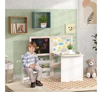 AIYAPLAY Table enfant avec chaise, ensemble table chaise enfants 3 en 1 avec chevalet pliable, table activités et jeux avec chaise - étagères de rangement, rouleau de papier - 3 à 8 ans, blanc Descrip
