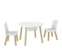 AIYAPLAY Table enfant avec chaise, ensemble table et 2 chaises en bois avec sac de rangement pour dessiner, jouer, étudier, blanc