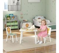 AIYAPLAY Table enfant avec chaise, ensemble table et 2 chaises enfant en bois, motifs animaux, 60 x 60 x 44 cm, vert