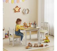 AIYAPLAY Table enfant avec chaise, lot table et 2 chaises enfant en bois pour dessiner, jouer, étudier, 56x52x48cm, bois naturel