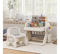 AIYAPLAY Table Polyvalente pour Enfants avec Plateau Rangement et Tiroirs, en HDPE et PP, Gris et Blanc